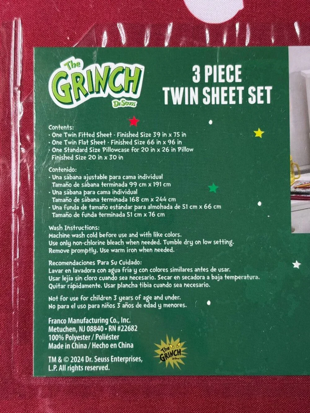 NEW Dr. Seuss Grinch 3-pc Twin Size Sheet Set Christmas Whoville Cindy Lou
